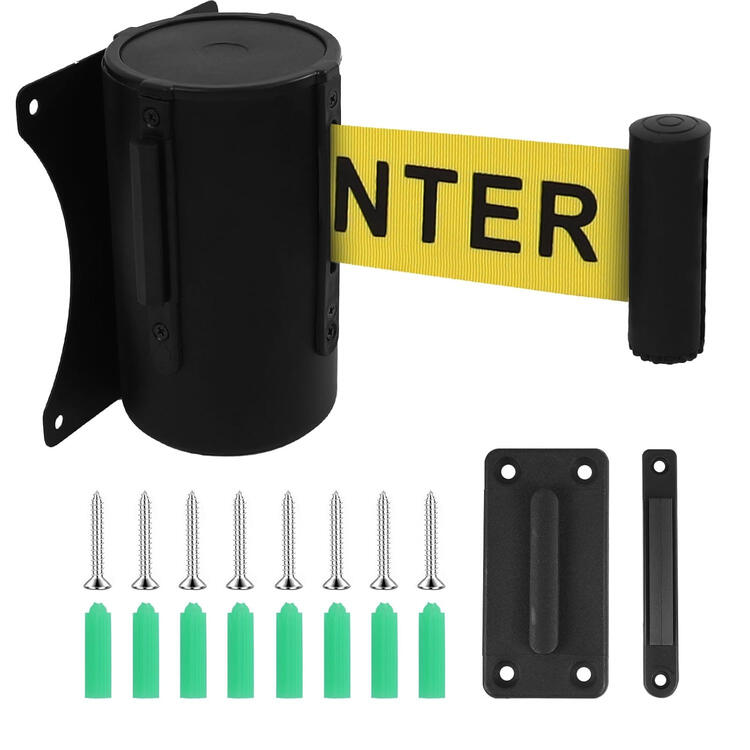 Wall mounted retractable belt crowd control barrier