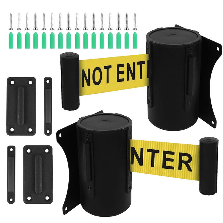 Dual wall mount retractable belt safety barrier Dual wall mount retractable belt safety barrier