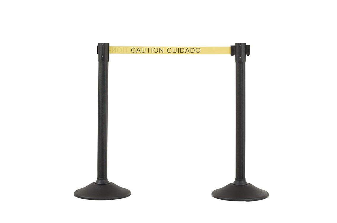 Caution belt retractable crowd control stanchion barrier
